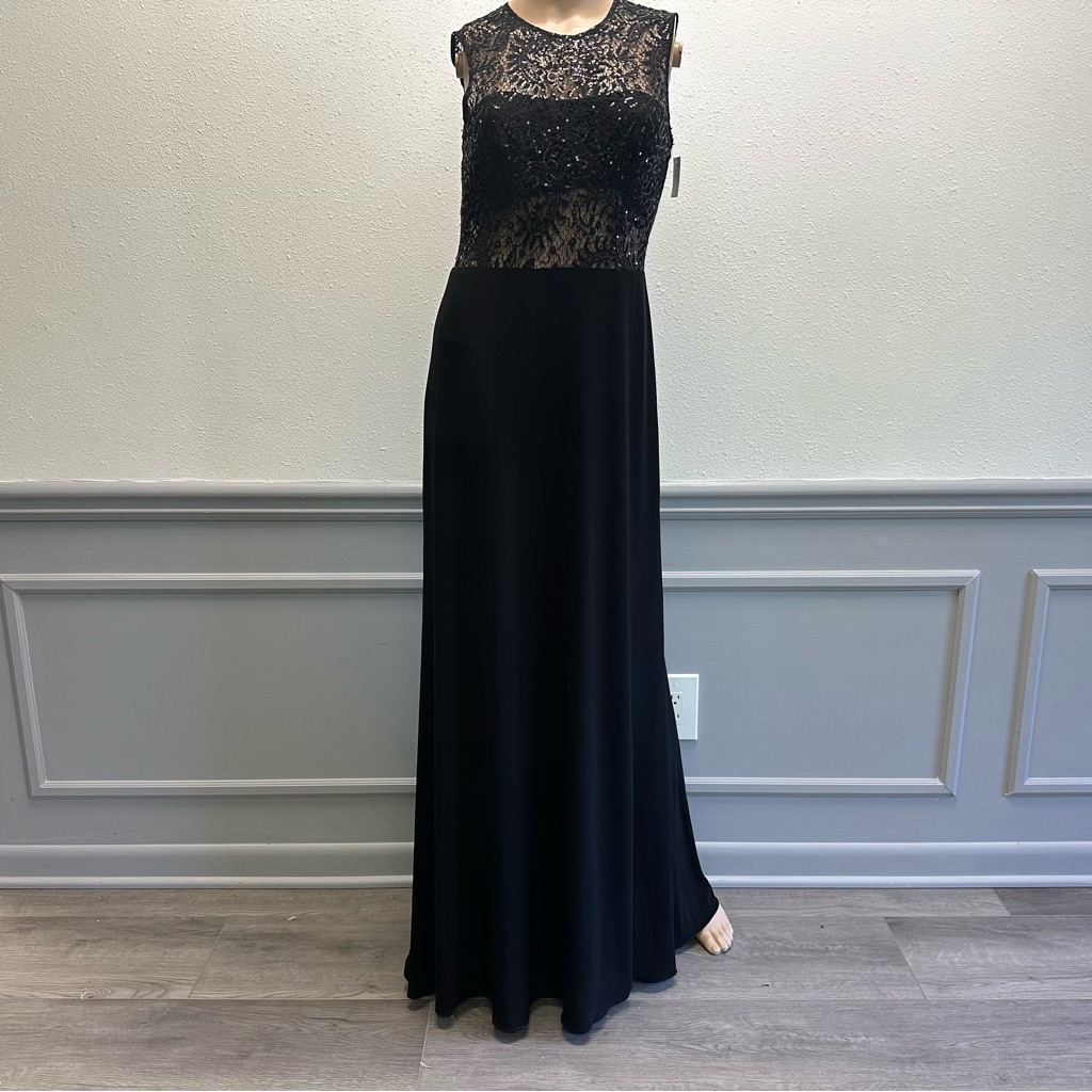 Betsy & Adam New Black Lace Sequin Women's Size 6 Gown Dress $339